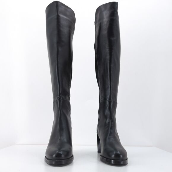 Stuart Weitzman Women 4 Lowjack Boots 5050 Black Leather Over The Knee OTK Block - Picture 3 of 11